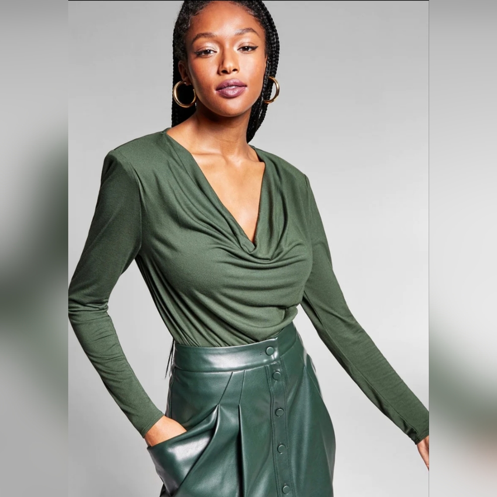 Jeannie Mai X INC Bianca Cowlneck Bodysuit Size XSmall NWT